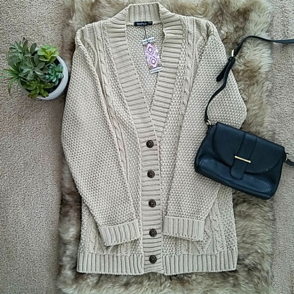 Cable Button Up Beige Cardigan Sweater